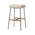 Berkley Bar Height Saddle Stool – Beige Fabric & Aged Gold