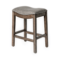 Adrien Saddle Counter Stool in Brown Finish with Grey Fabric