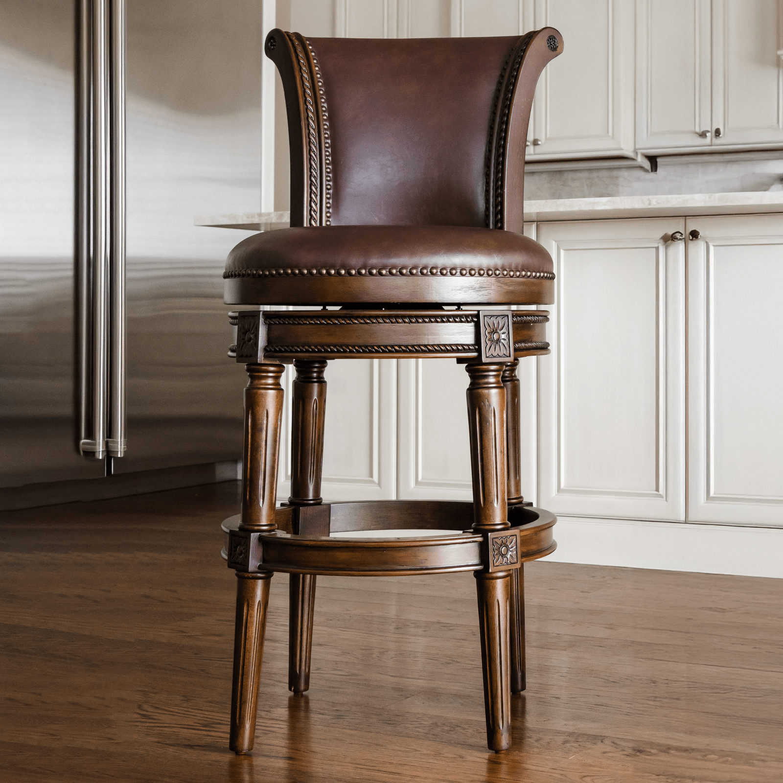 Pullman Bar Stool in Dark Brown Finish with Brown Faux Leather