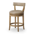 Alexander Counter Stool in Light Brown Finish with Beige Faux Leather Upholstery