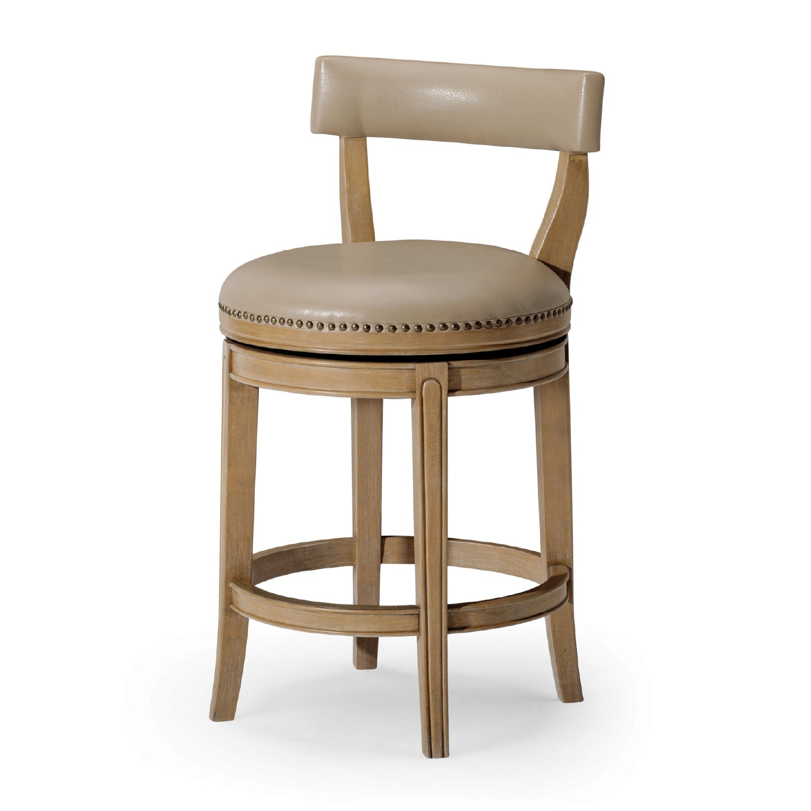 Alexander Counter Stool in Light Brown Finish with Beige Faux Leather Upholstery