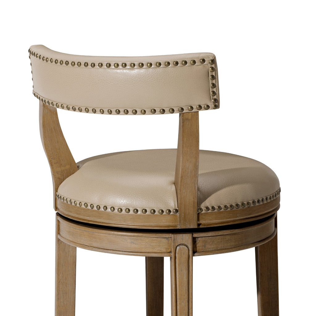 Alexander Counter Stool in Light Brown Finish with Beige Faux Leather Upholstery