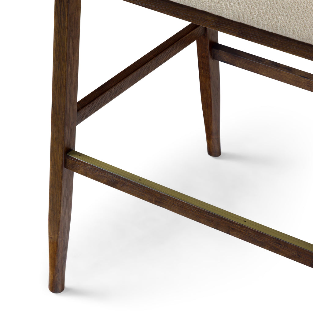 Chloe Bar Stool in Brown Finish with Beige Fabric Upholstery and Honey Rattan Back