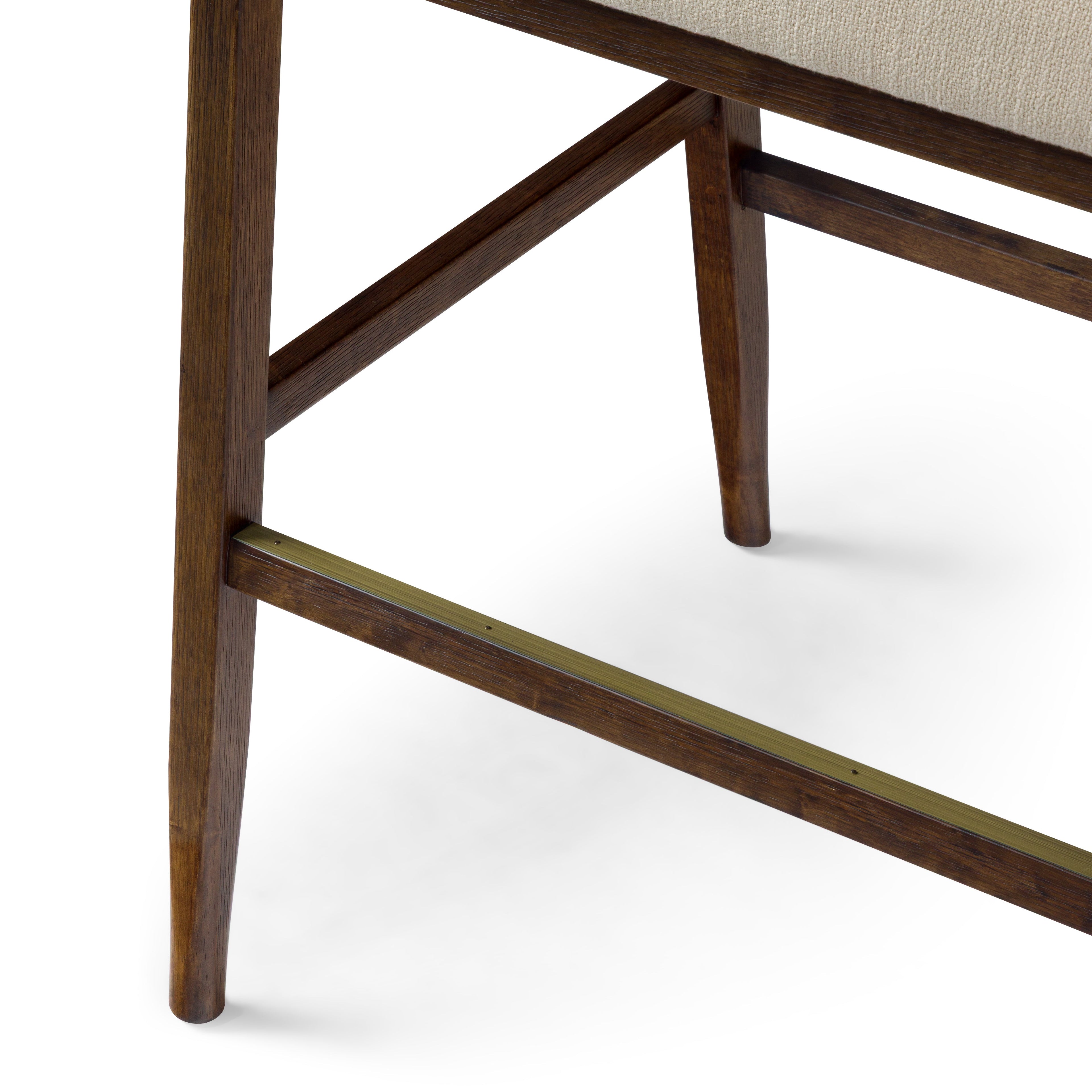 Chloe Bar Stool in Brown Finish with Beige Fabric Upholstery and Honey Rattan Back