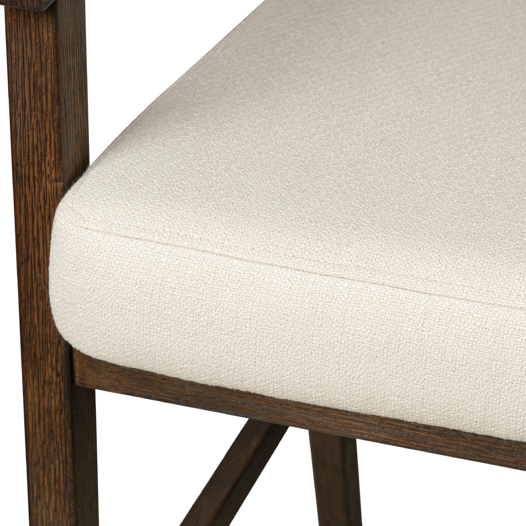 Chloe Bar Stool in Brown Finish with Beige Fabric Upholstery and Honey Rattan Back