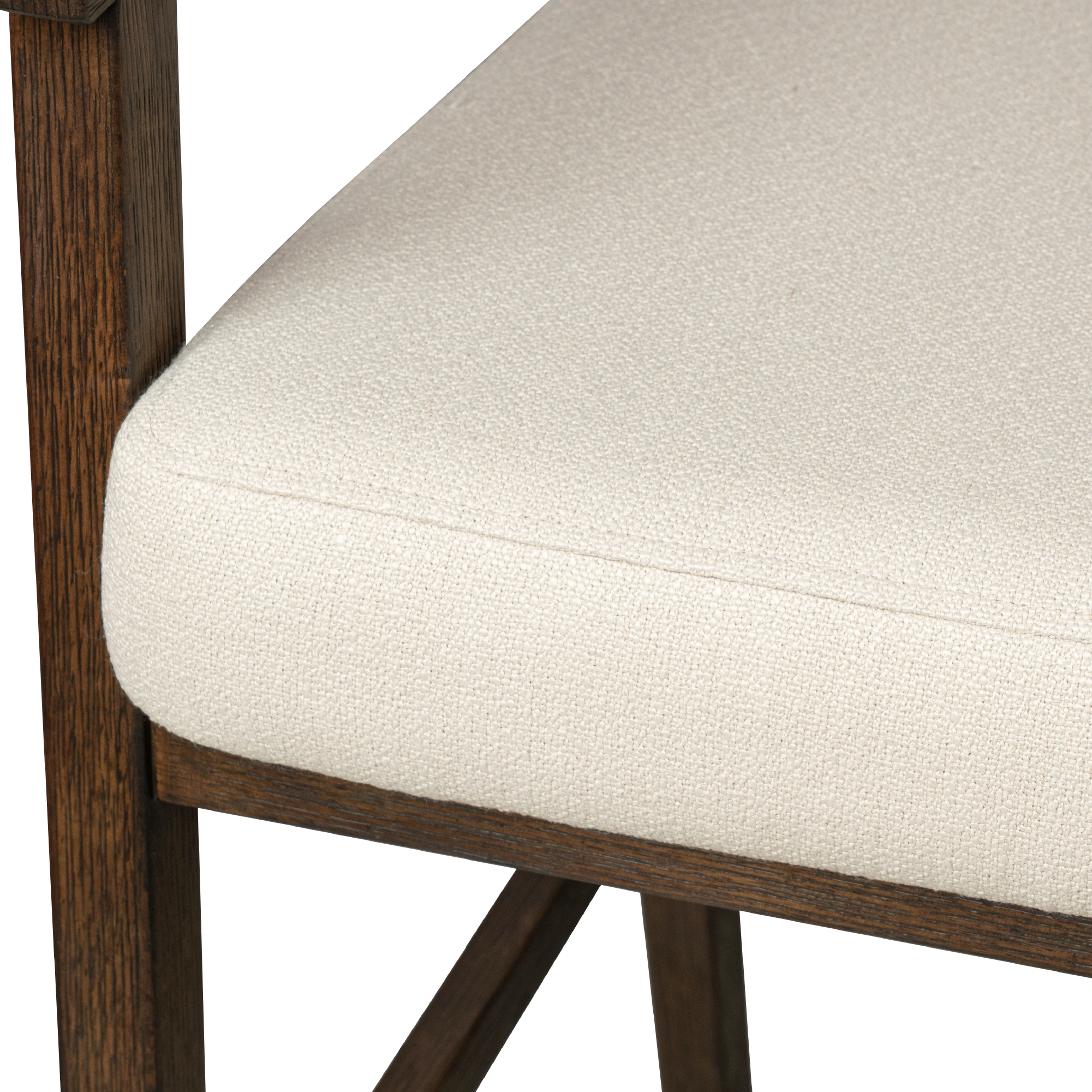 Chloe Bar Stool in Brown Finish with Beige Fabric Upholstery and Honey Rattan Back