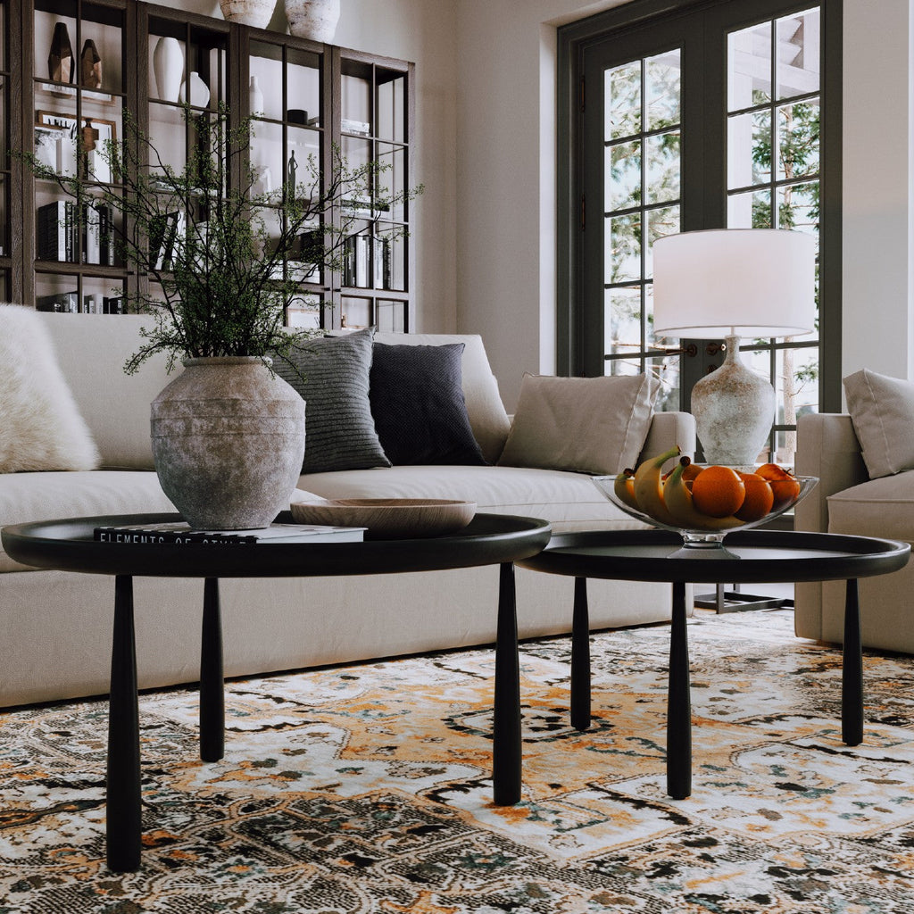 Sonia Rustic Wooden Nesting Coffee Tables in Black Finish