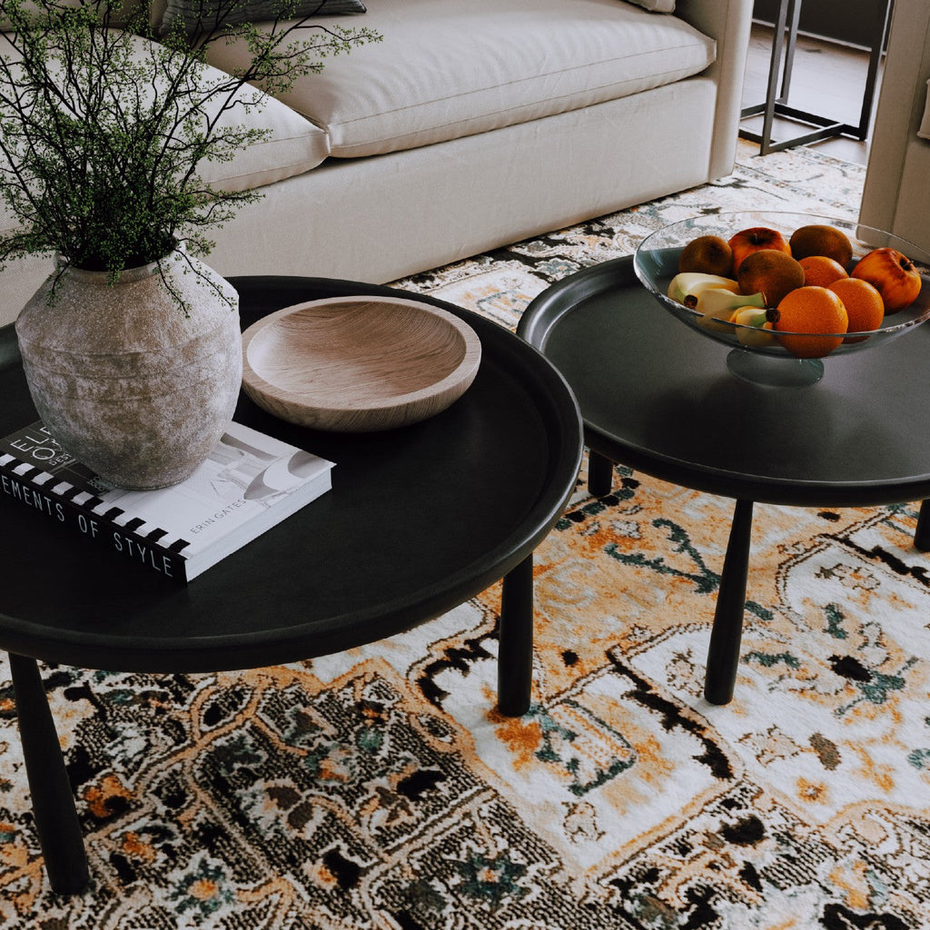 Sonia Rustic Wooden Nesting Coffee Tables in Black Finish