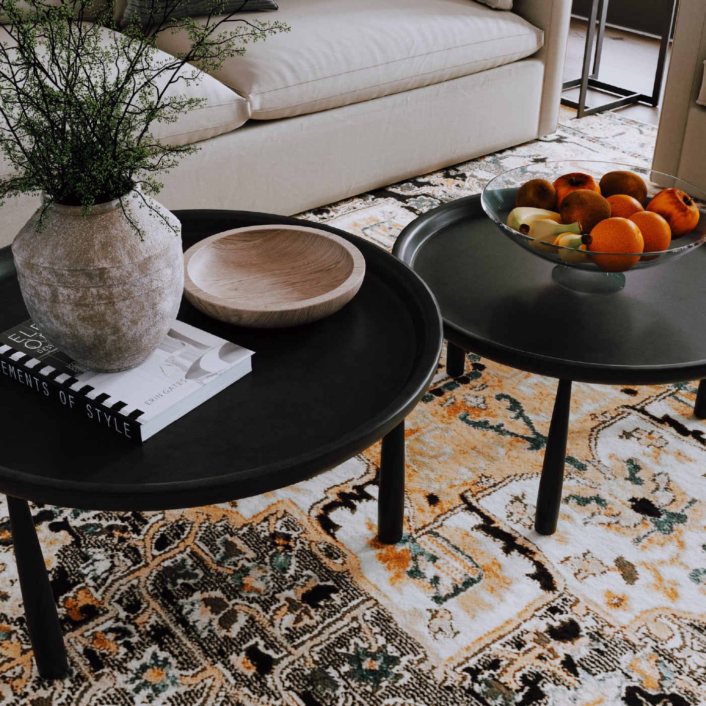 Sonia Rustic Wooden Nesting Coffee Tables in Black Finish