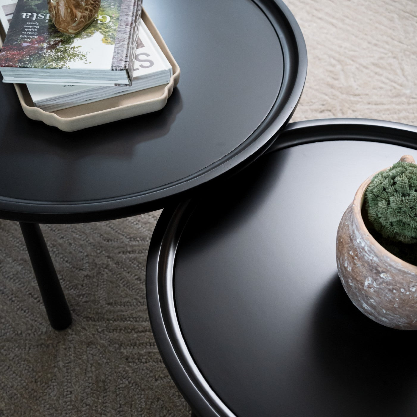 Sonia Rustic Wooden Nesting Coffee Tables in Black Finish