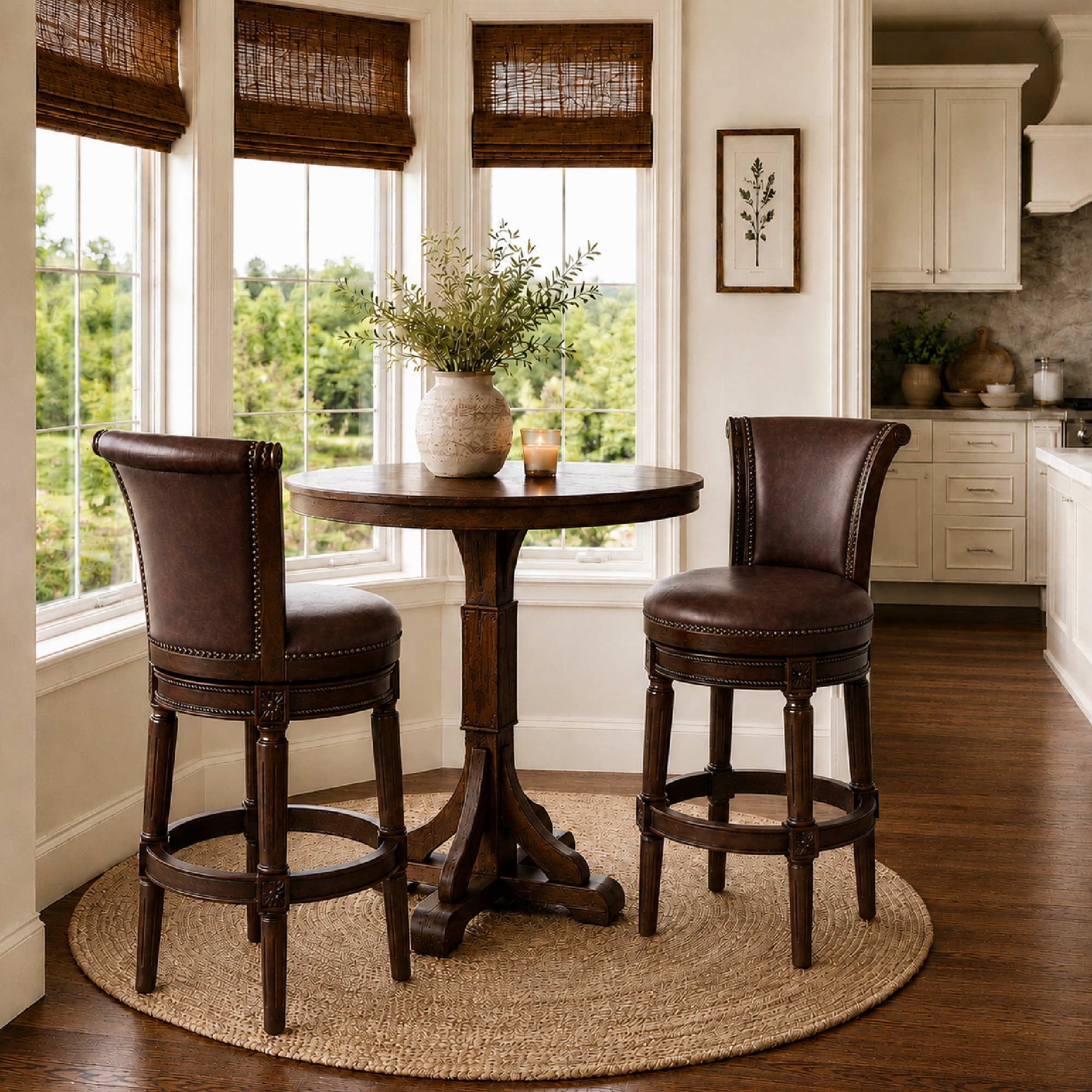 Pullman Bar Stool in Dark Brown Finish with Brown Faux Leather