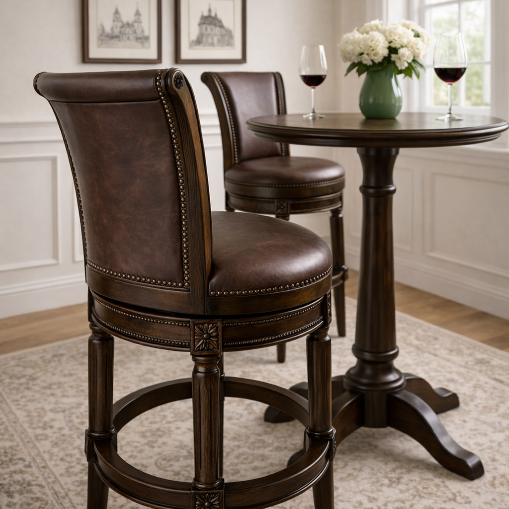 Pullman Bar Stool in Dark Brown Finish with Brown Faux Leather