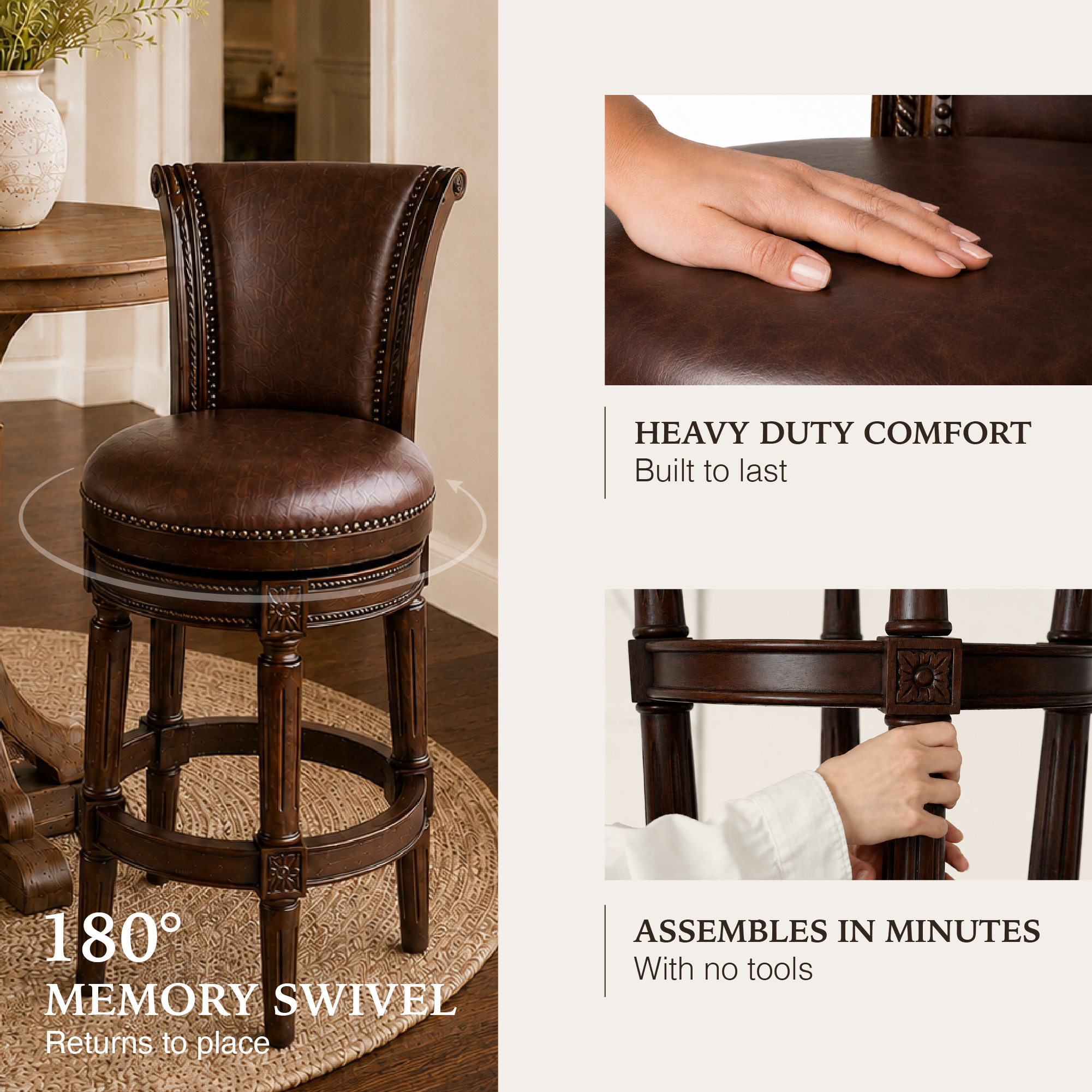 Pullman Bar Stool in Dark Brown Finish with Brown Faux Leather