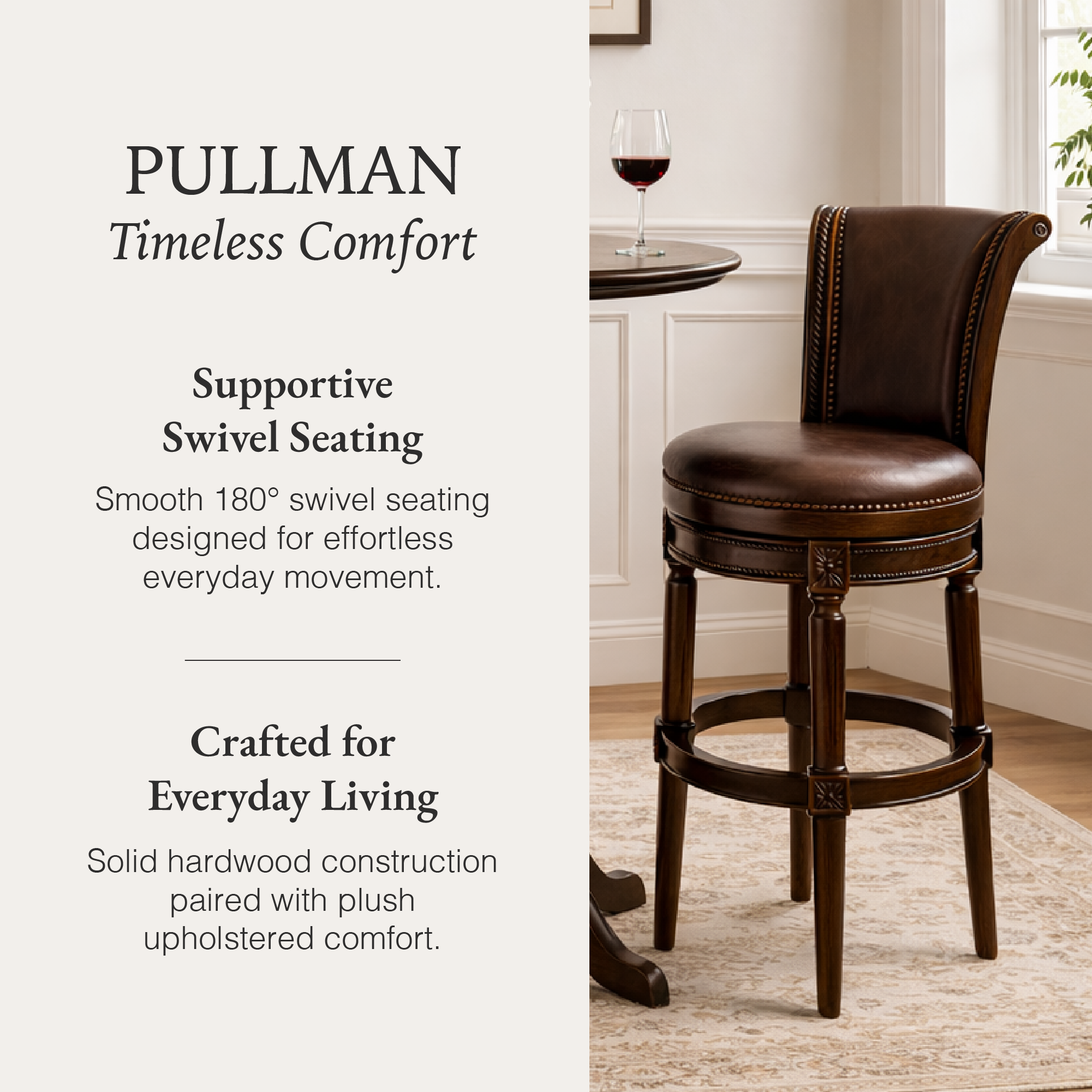 Pullman Bar Stool in Dark Brown Finish with Brown Faux Leather