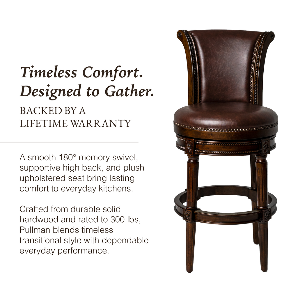 Pullman Bar Stool in Dark Brown Finish with Brown Faux Leather