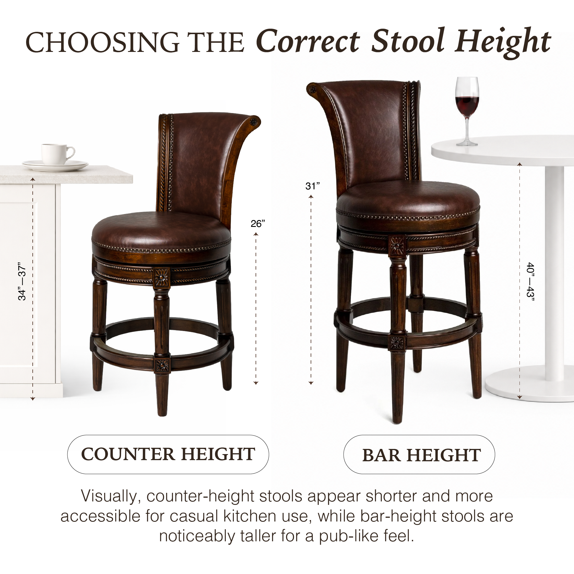 Pullman Bar Stool in Dark Brown Finish with Brown Faux Leather