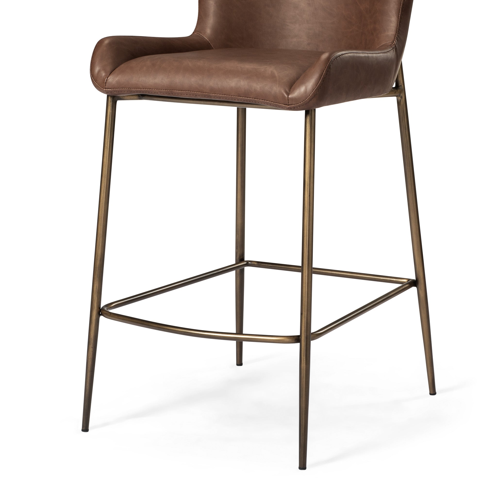 Naomi Counter Stool in Aged Gold Finish with Brown Faux Leather