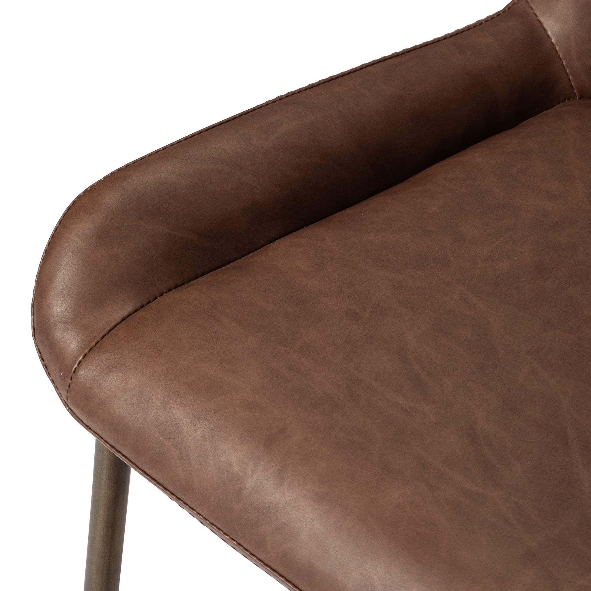 Naomi Counter Stool in Aged Gold Finish with Brown Faux Leather
