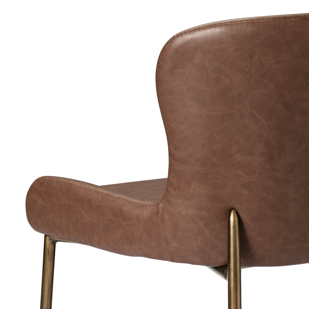 Naomi Counter Stool in Aged Gold Finish with Brown Faux Leather