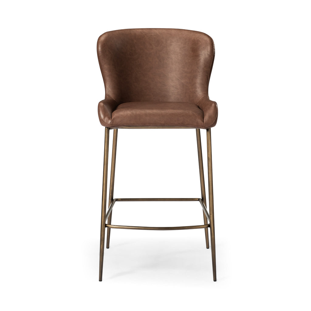 Naomi Counter Stool in Aged Gold Finish with Brown Faux Leather
