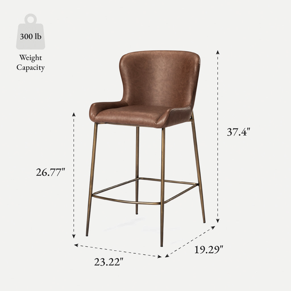 Naomi Counter Stool in Aged Gold Finish with Brown Faux Leather