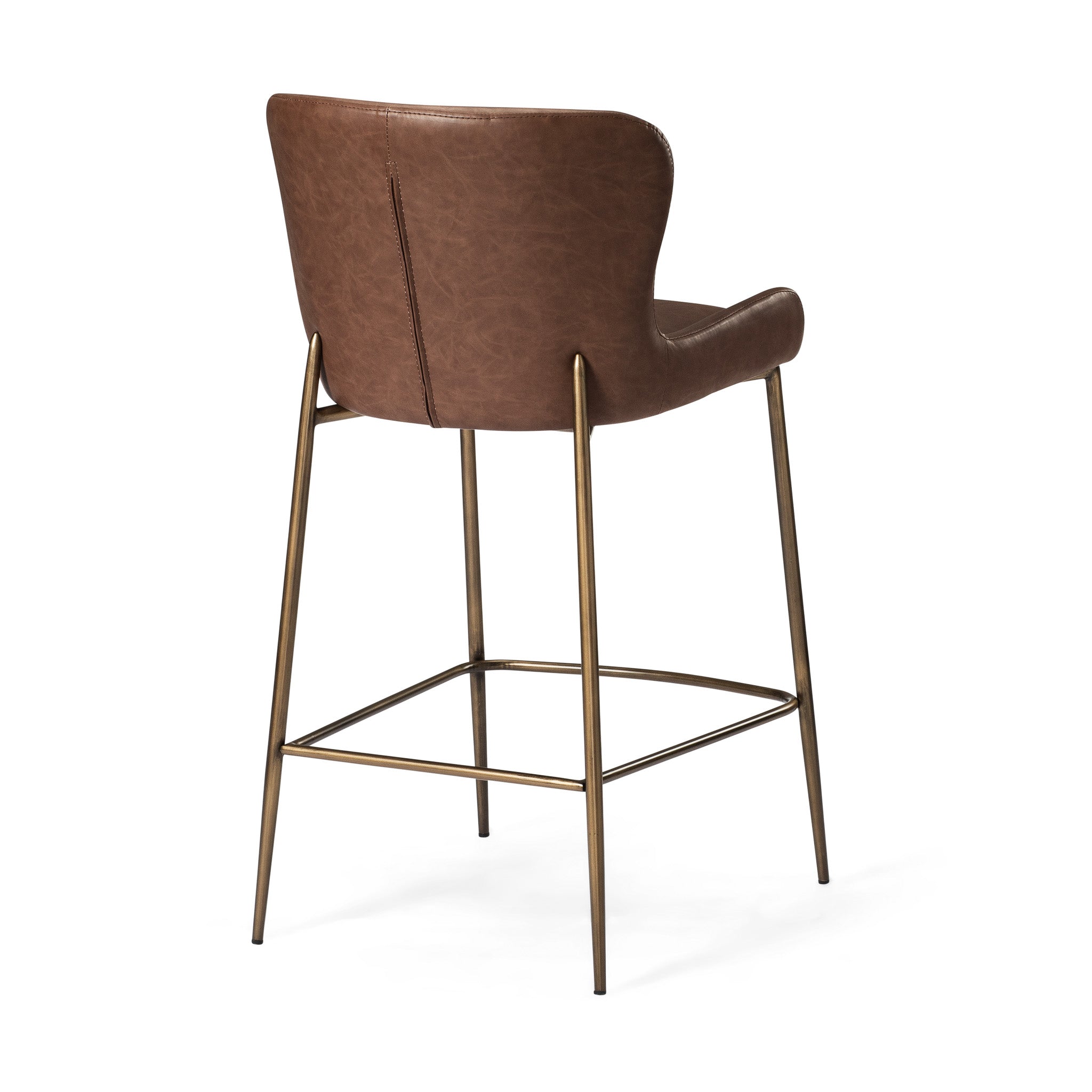 Naomi Counter Stool in Aged Gold Finish with Brown Faux Leather