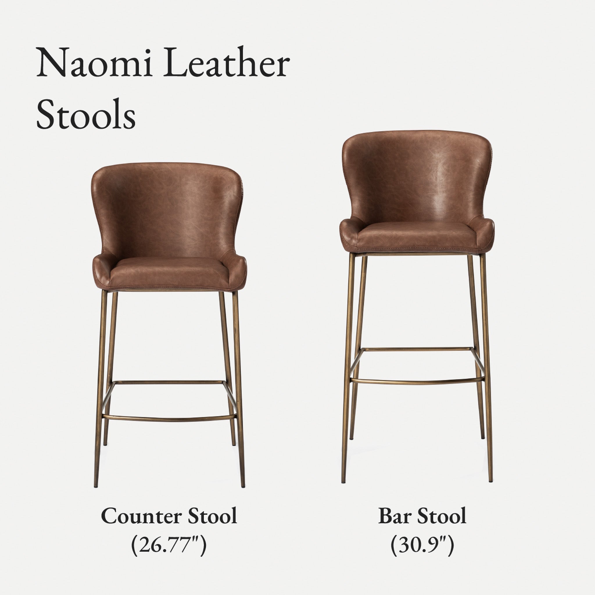 Naomi Counter Stool in Aged Gold Finish with Brown Faux Leather