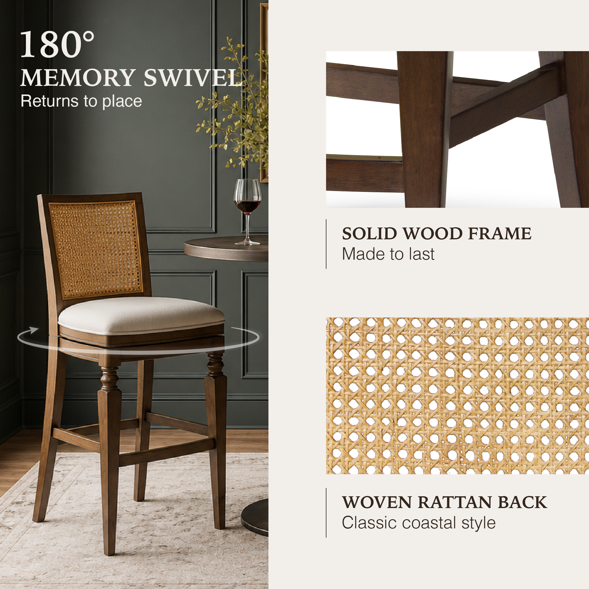 Sonoma Swivel Bar Stool in Brown Finish and Beige Fabric