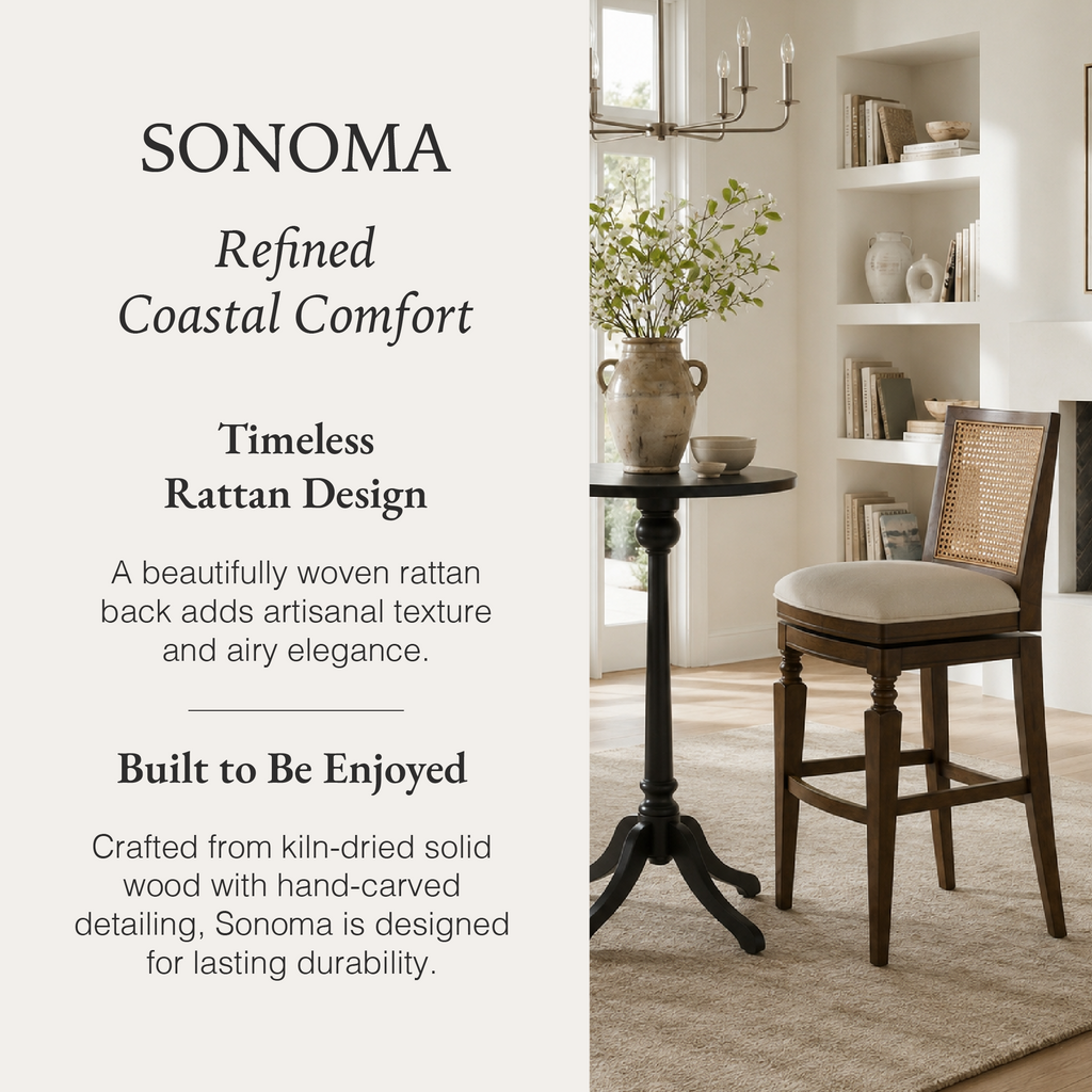 Sonoma Swivel Bar Stool in Brown Finish and Beige Fabric