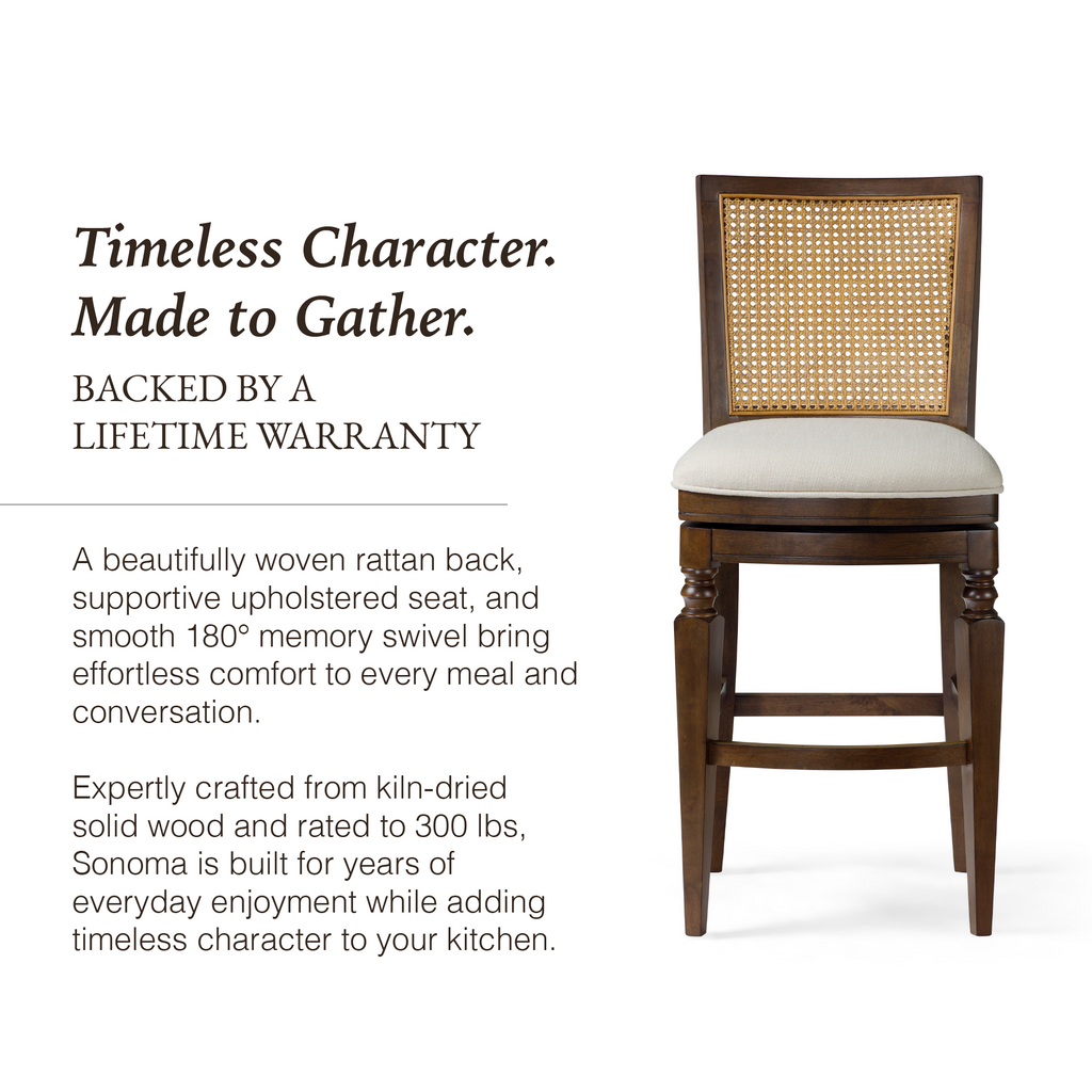 Sonoma Swivel Bar Stool in Brown Finish and Beige Fabric