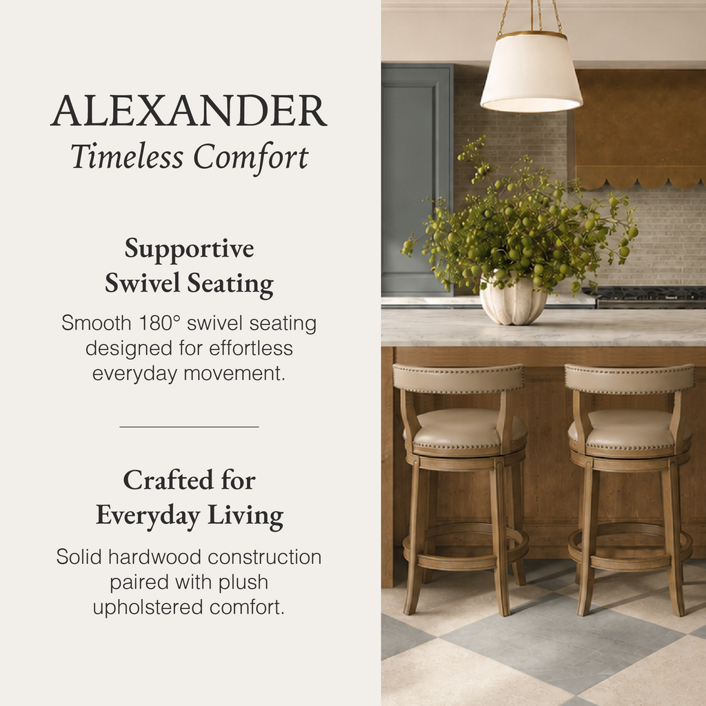 Alexander Counter Stool in Light Brown Finish with Beige Faux Leather Upholstery