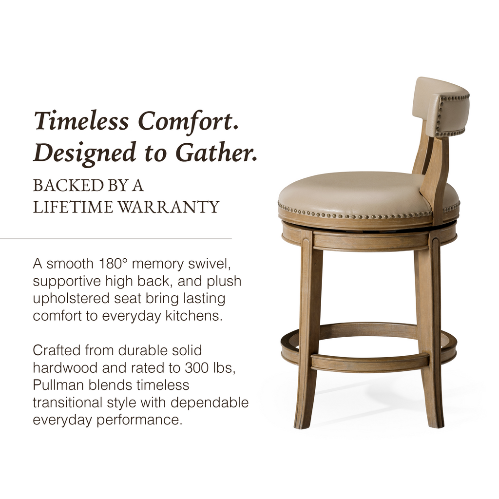 Alexander Counter Stool in Light Brown Finish with Beige Faux Leather Upholstery