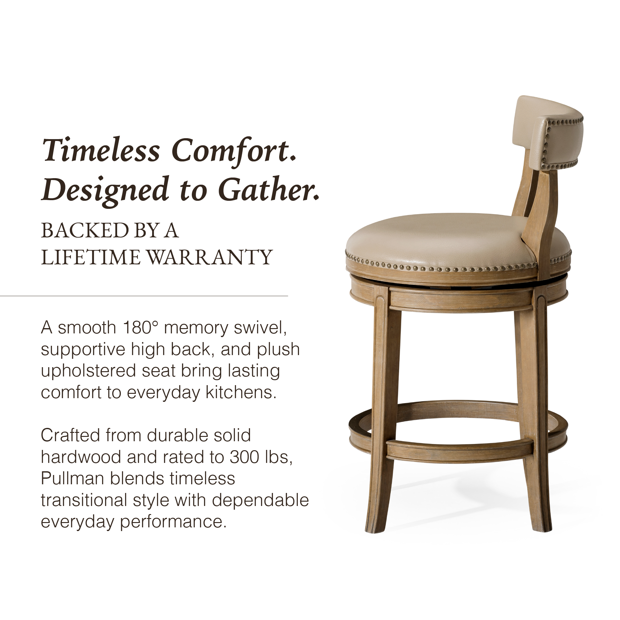 Alexander Counter Stool in Light Brown Finish with Beige Faux Leather Upholstery