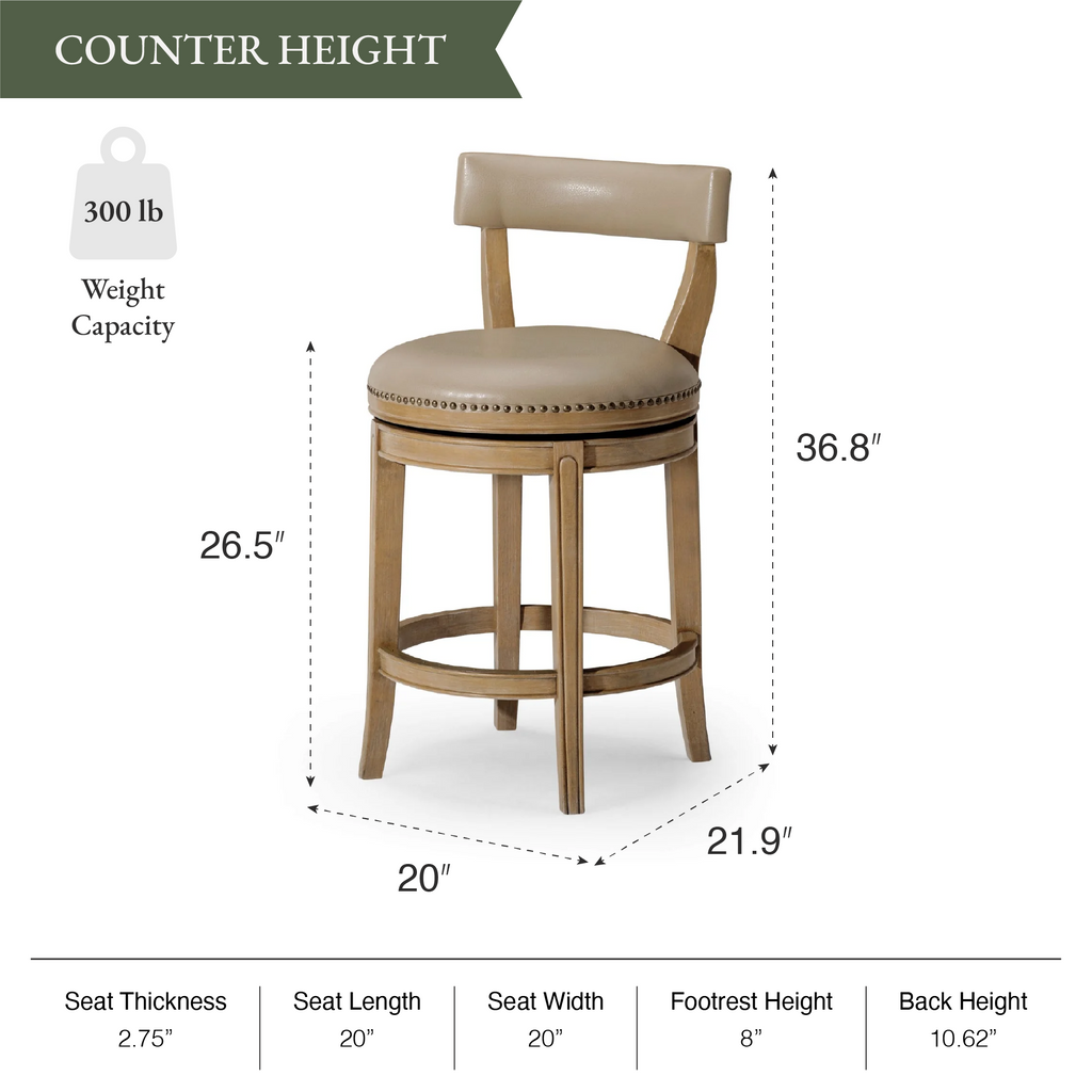 Alexander Counter Stool in Light Brown Finish with Beige Faux Leather Upholstery