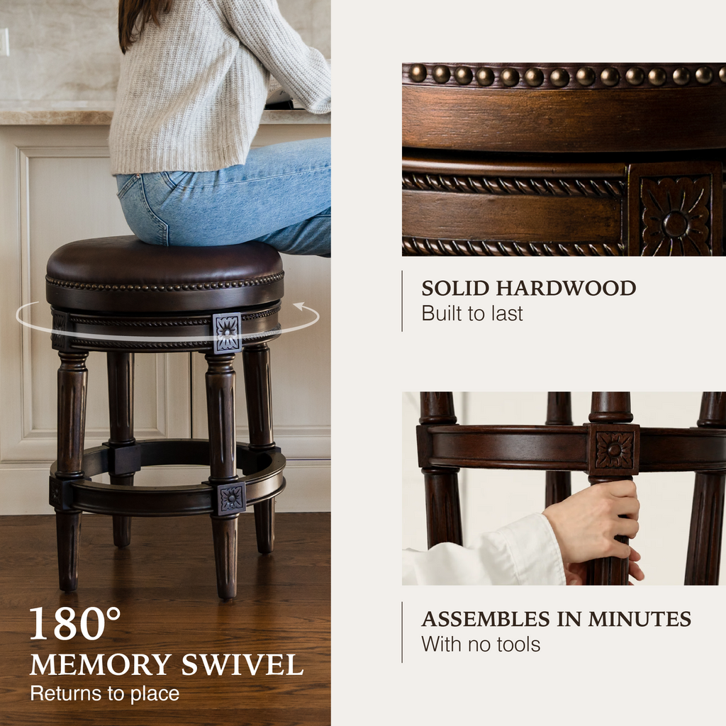 Pullman Backless Counter Stool in Dark Brown Finish with Brown Faux Leather