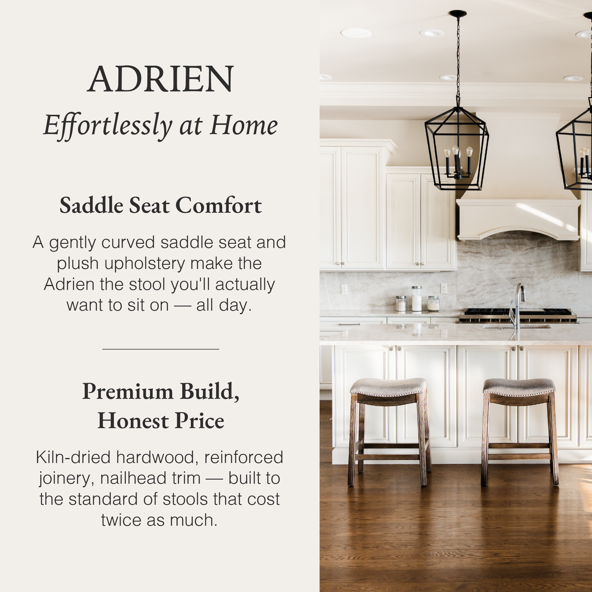 Adrien Saddle Counter Stool in Brown Finish with Grey Fabric