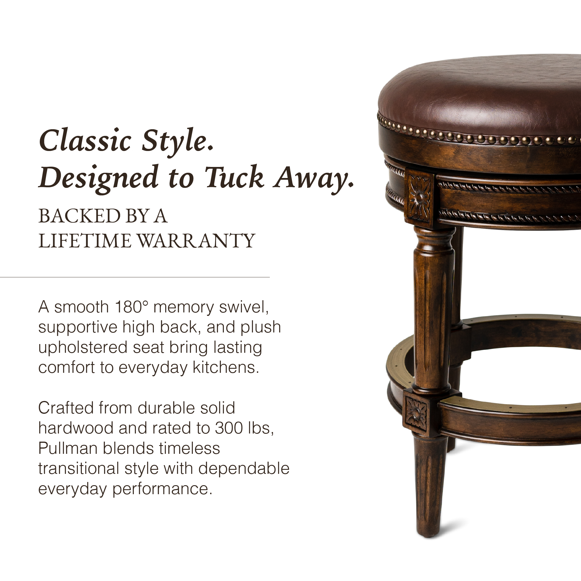Pullman Backless Counter Stool in Dark Brown Finish with Brown Faux Leather