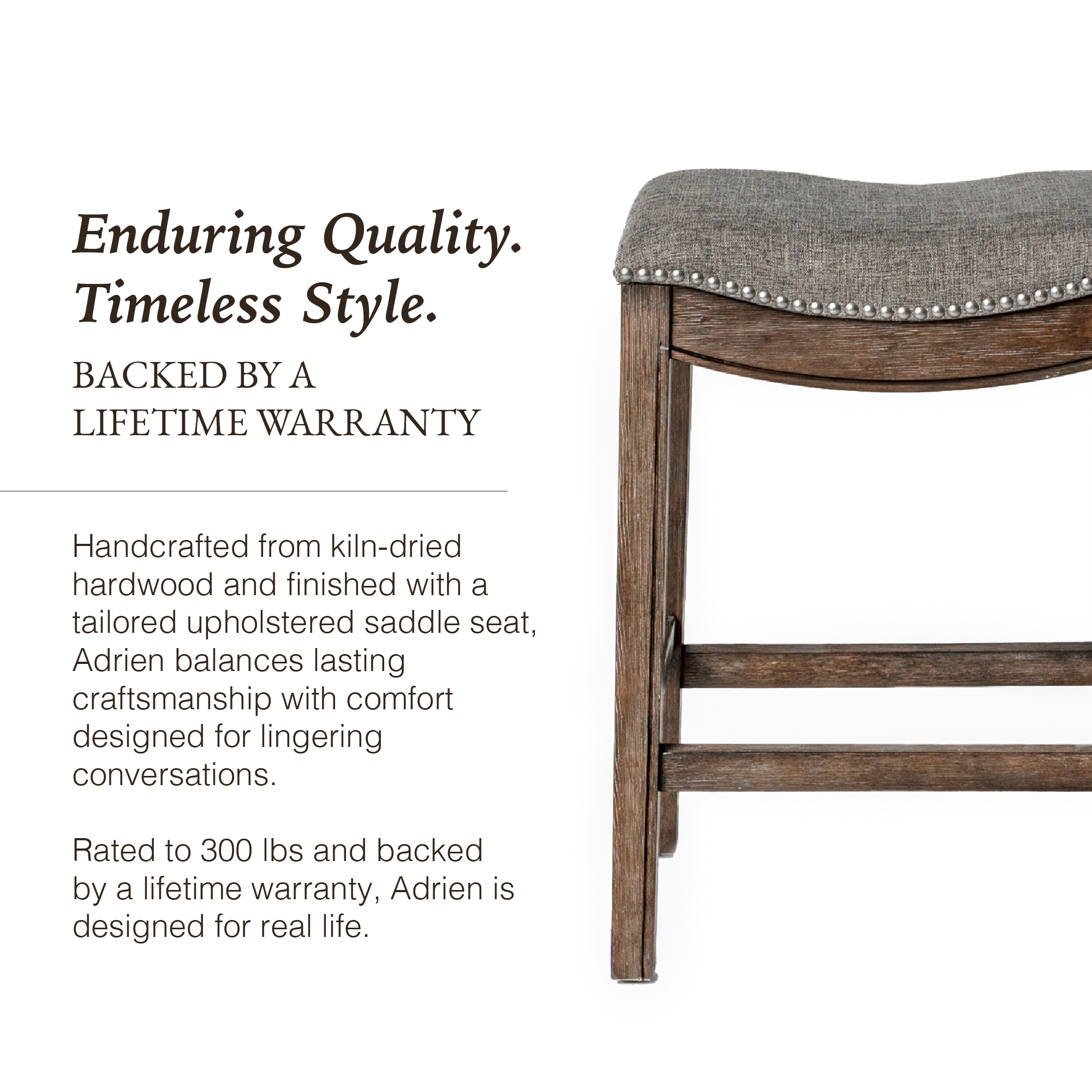 Adrien Saddle Counter Stool in Brown Finish with Grey Fabric