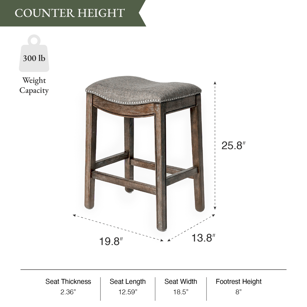 Adrien Saddle Counter Stool in Brown Finish with Grey Fabric