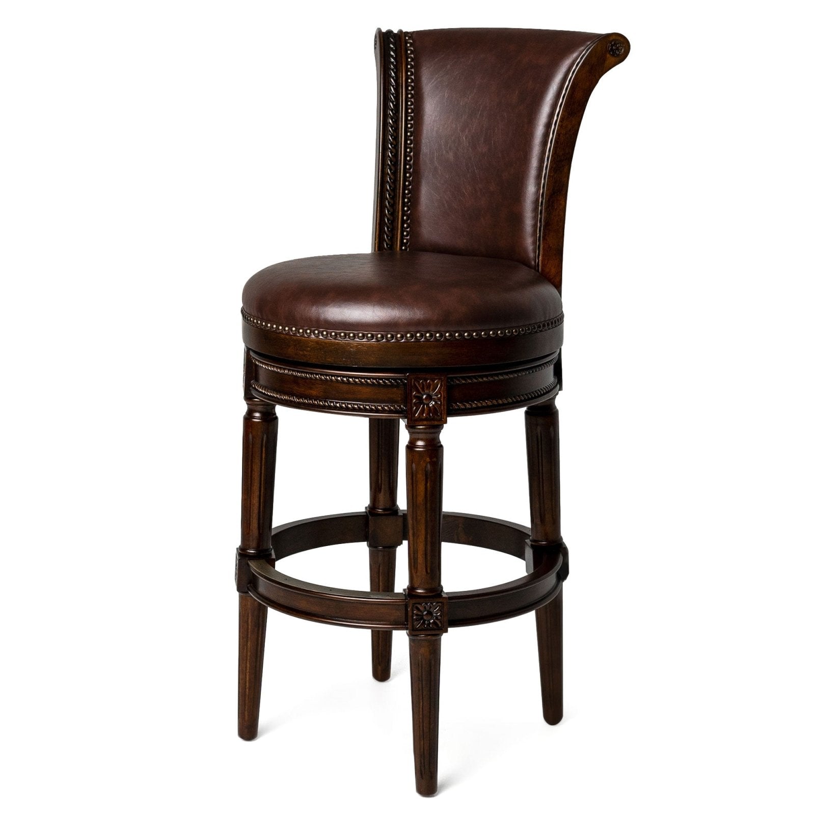 Pullman Bar Stool in Dark Brown Finish with Brown Faux Leather